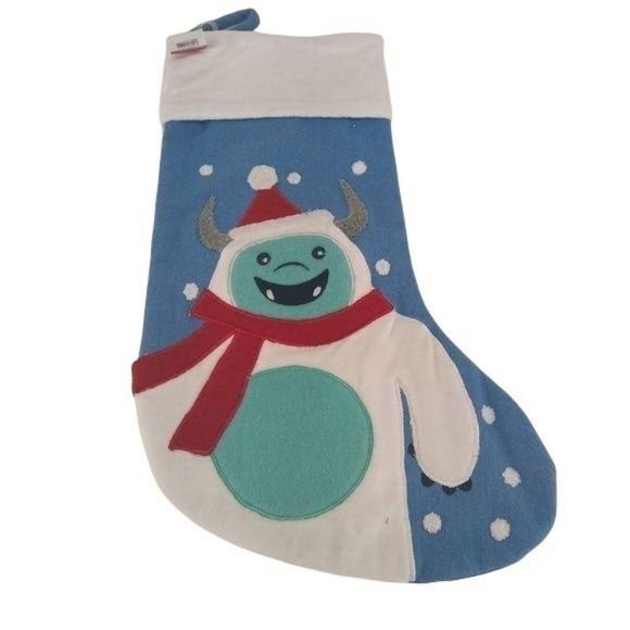 Abominable Snowman Monster Christmas Stocking Blue White - Picture 1 of 6